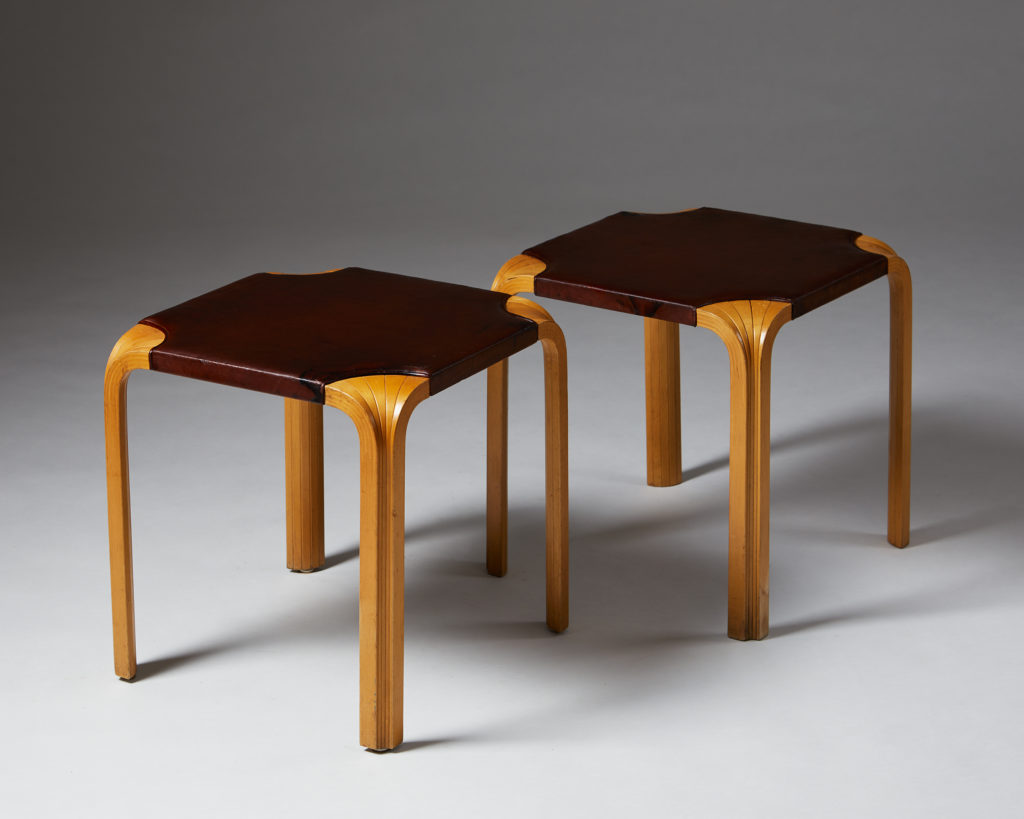 Pair of fan-leg stools, model S601, designed by Alvar Aalto for 