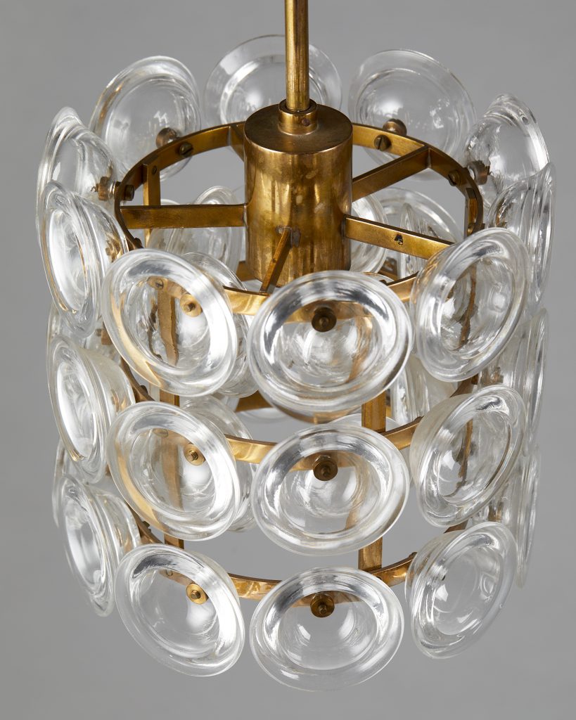 6-Arm Chandelier in Crystal & Brass by Carl Fagerlund for Orrefors